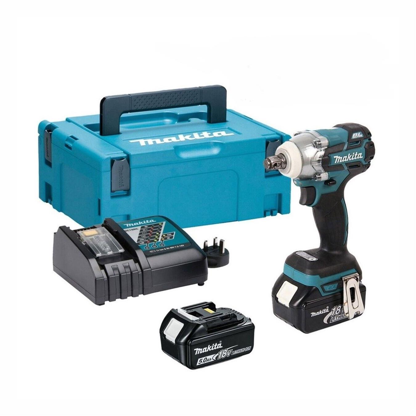 Makita DTW285RTJ Lithium-ion Powered Brushless Impact Wrench; 1/2" Square; 280Nm Torque; 18 Volt; Complete With 2 x 5.0Ah Batteries; Charger & Makpac Case