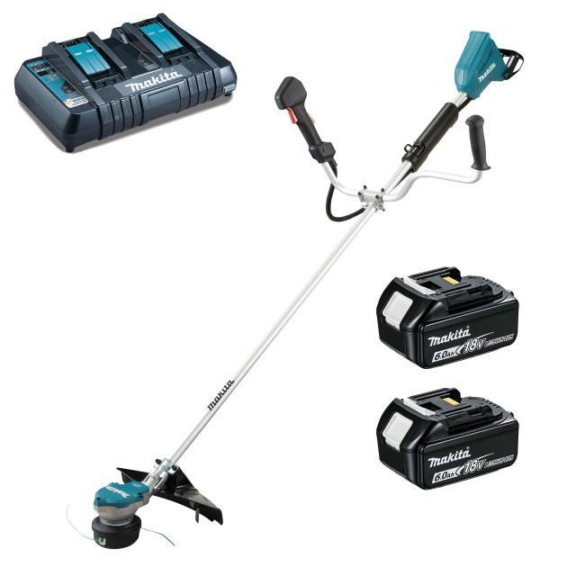 Makita DUR368LPT2 Twin 18 Volt LXT Brushless Line Trimmer; 2 x 5.0Ah Li-ion Batteries & Twin Charger