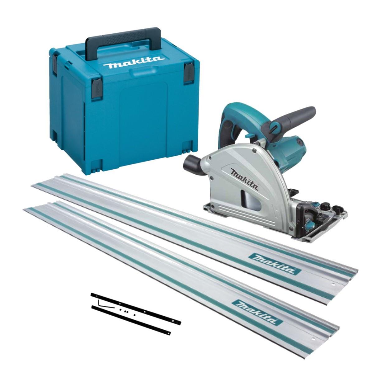 Makita SP6000J Circular Plunge Saw; 165mm; 1300 Watt; With Makpac Case & 2 x 1500mm Guide Rails; Connector; 240 Volt