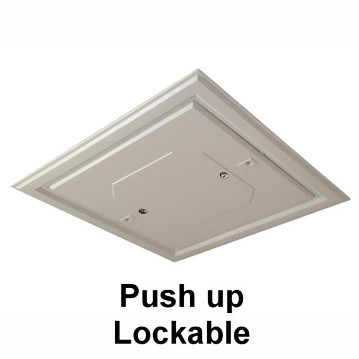 Manthorpe GL261 Plastic Push Up Loft Hatch & Surround; Multi Point Catch; White (WH);  Fits 562 x 562mm Opening; 528 x 528mm Clear Access; 2 Cam Locks; 662 x 662mm Overall Frame
