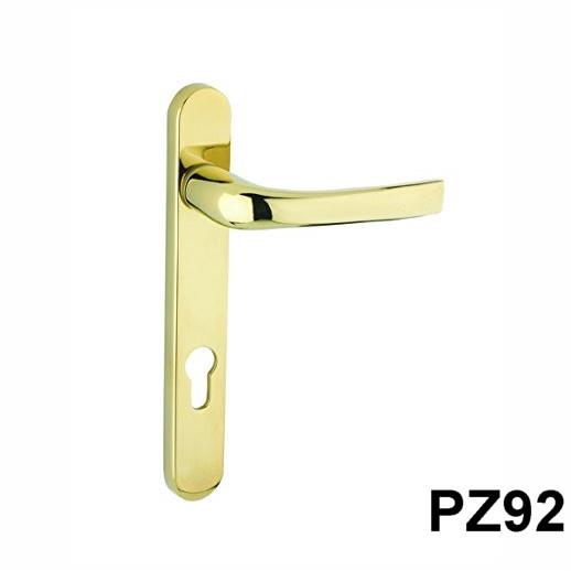 Mila 050304 Pro-Linear PVCu Door Handle Set; Sprung Lever/Lever; 92mm Centres; 220 x 32mm Backplate; 2 Hole Fix; 122mm Screw Centres; Polished Gold (PVD)