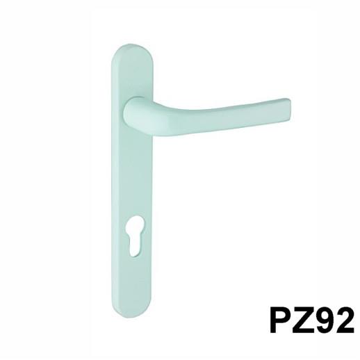 Mila 050308 Pro-Linear PVCu Door Handle Set; Sprung Lever/Lever; 92mm Centres; 220 x 32mm Backplate; 2 Hole Fix; 122mm Screw Centres; White (WH)