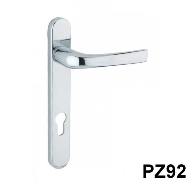 Mila 050309 Pro-Linear PVCu Door Handle Set; Sprung Lever/Lever; 92mm Centres; 220 x 32mm Backplate; 2 Hole Fix; 122mm Screw Centres; Polished Chrome (CP)