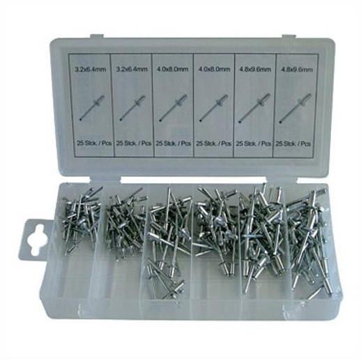 Normex 14-215 Blind (Pop) Rivet Assortment; Aluminium; Mild Steel Mandrel; 150 Mixed 3.2 - 4.8mm