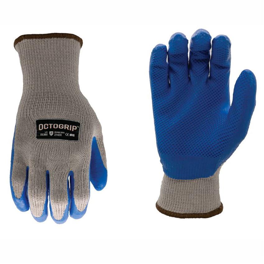 Octogrip OG300 Heavy Duty Series Gloves; 10G Poly/Cotton Blend Backer; Octogrip™ Latex Palm; Blue (BL); Medium (M)