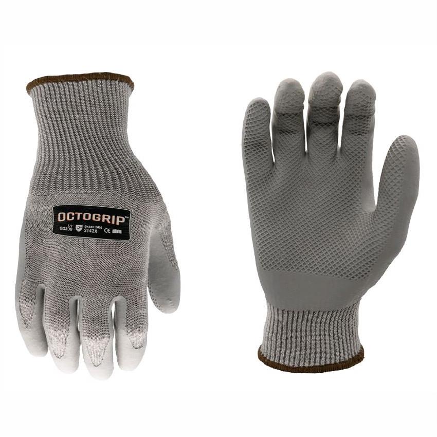 Octogrip OG330 Heavy Duty Series Gloves; 13G Poly/Cotton Blend Backer; Octogrip™ Latex Palm; Grey (GR); Medium (M)