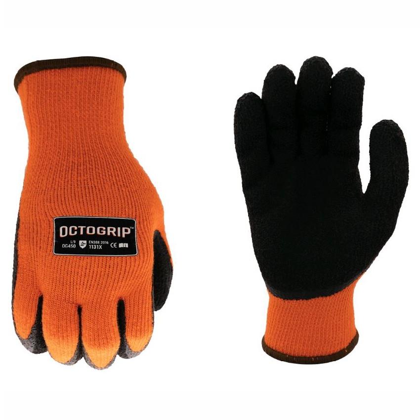 Octogrip OG450 Octogrip Cold Weather Series Gloves; 10G Acrylic Blend Backer; Foam Latex Palm; Orange (OR); Medium (M)