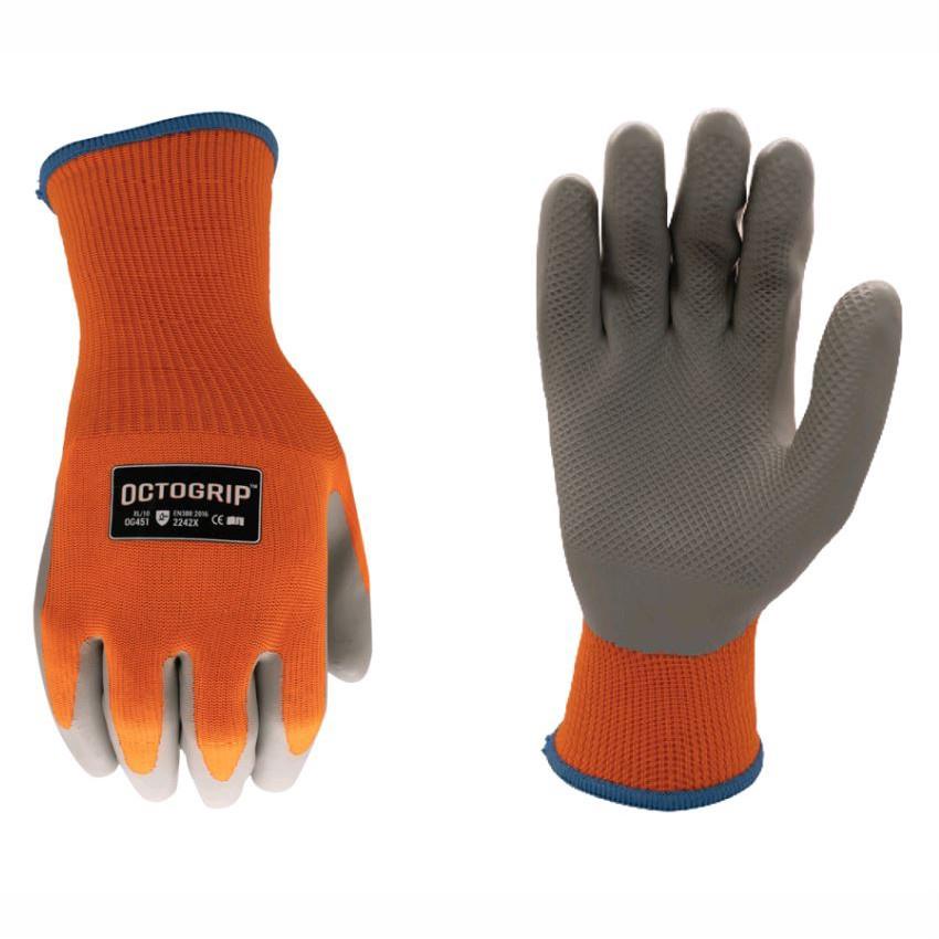 Octogrip OG451 Cold Weather Series Gloves; Poly/Cotton/Acrylic Backer; Octogrip™ Latex Palm; Orange (OR); Medium (M)