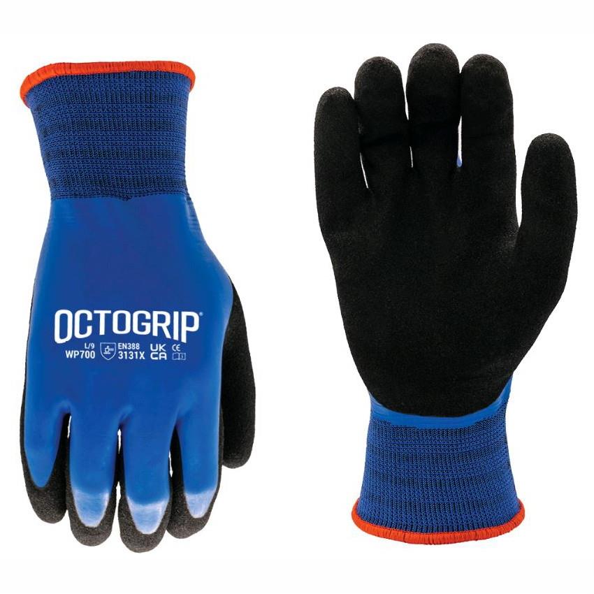 Octogrip WP700 Waterproof Series Gloves; 15G Poly Knit Backer; Waterproof Latex Palm; Black (BK); Medium (M)
