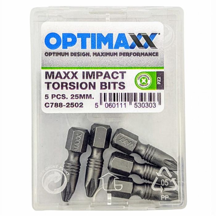 Optimaxx C788-2502 Maxx Impact Torsion Screwdriver Bits; PZ2; 25mm; Pack (5)