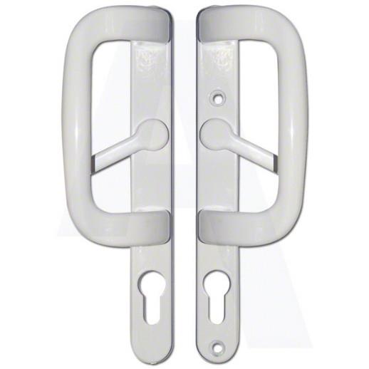 Paddock Patio Door Handles; White (WH); 92mm PZ; 155mm Screw Centres; 220mm Backplate