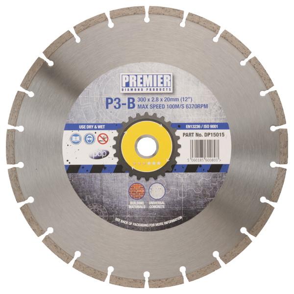 Premier DP15010 P3-B Diamond Blade; Concrete & Building Materials; 7mm Segment Height; 230 x 2.6 x 7 x 22.2mm