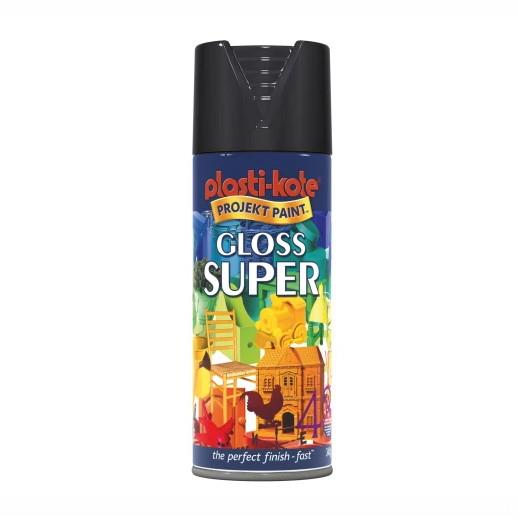 PlastiKote 01100 Super Gloss Spray Paint; Black (BK); 400ml