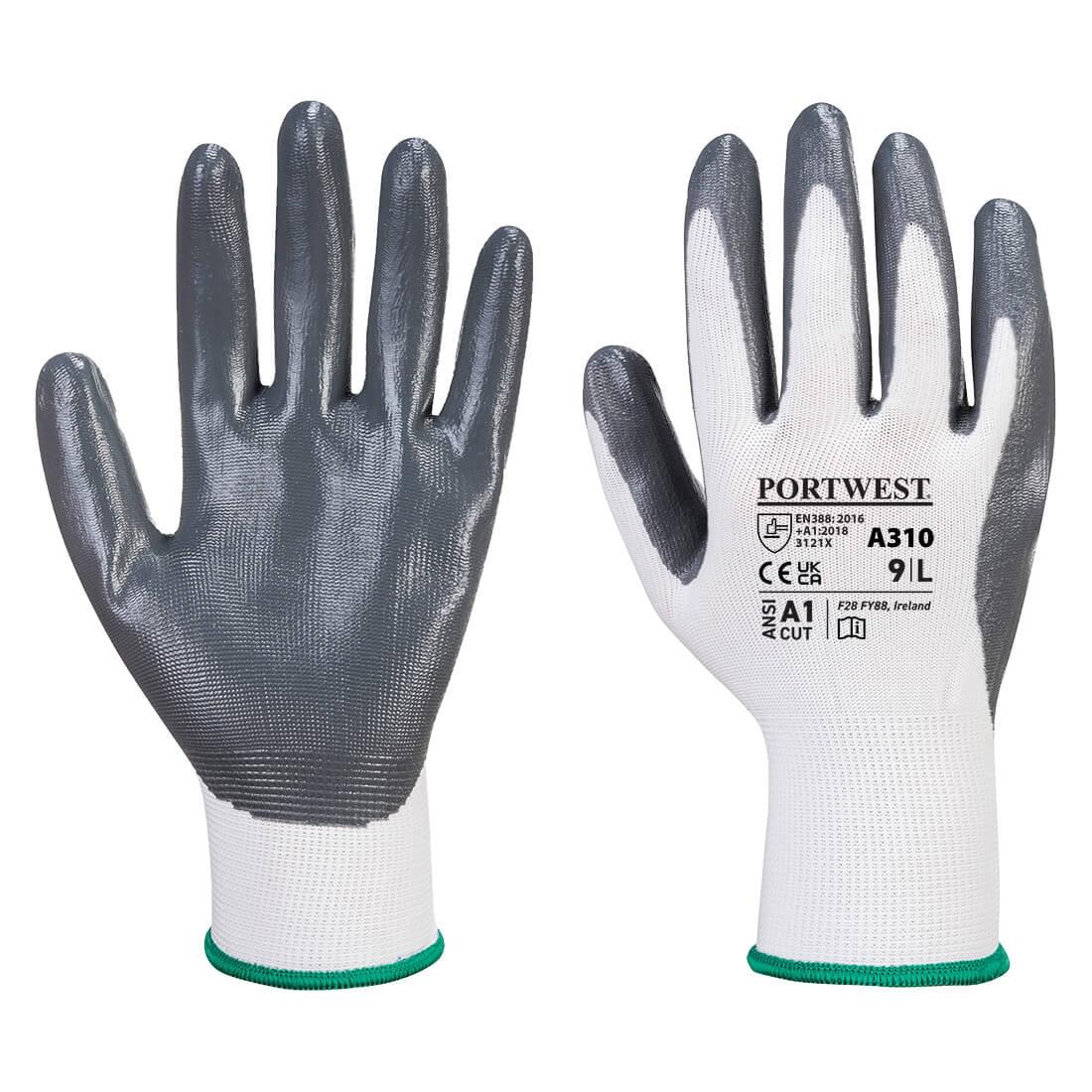 Portwest A310GRWL Flexo Grip Nitrile Gloves; Size 9 (L); Grey/White (GR/WH)