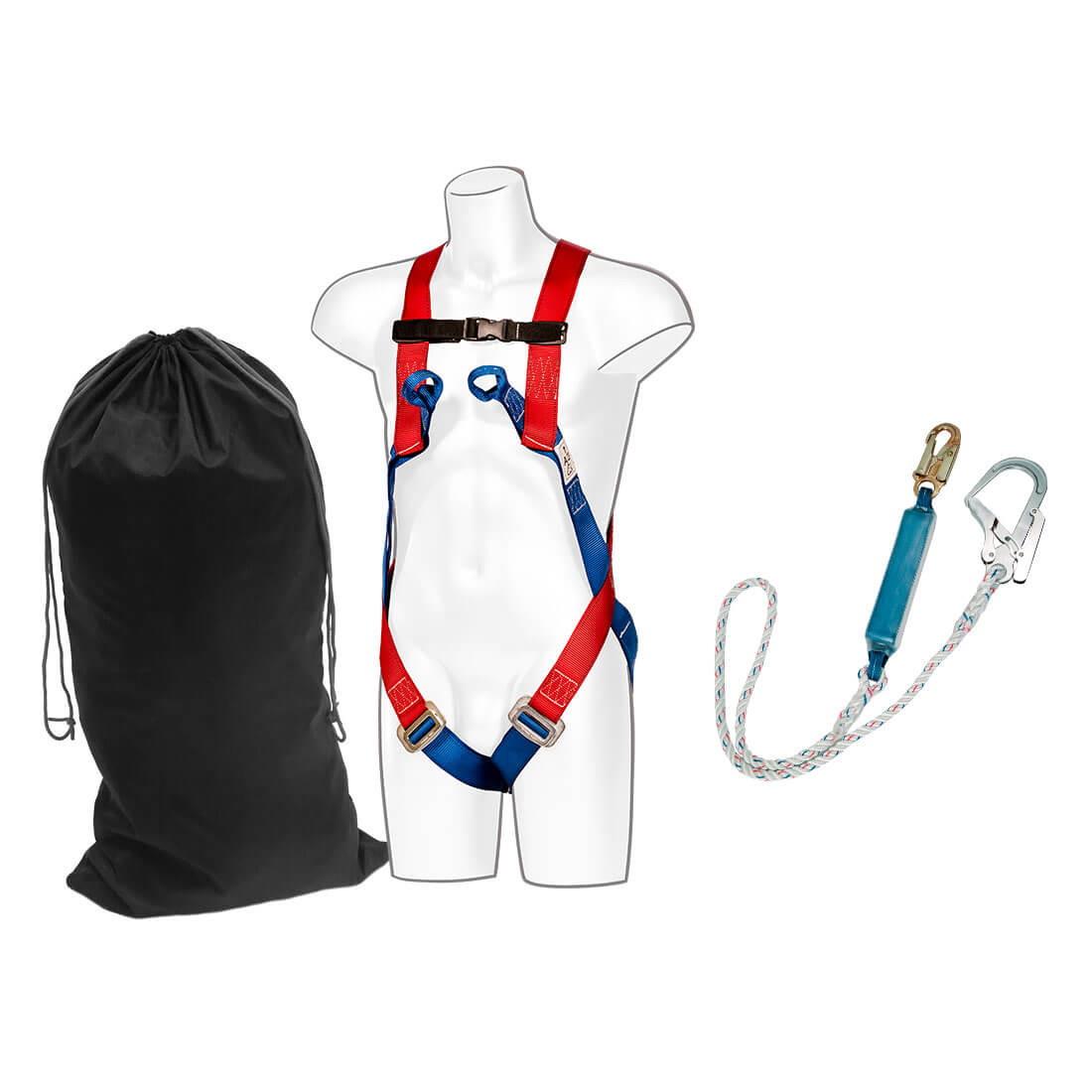 Portwest FP62 Fall Arrest Kit; 2 Point Hareness; Single Lanyard; Drawstring Bag