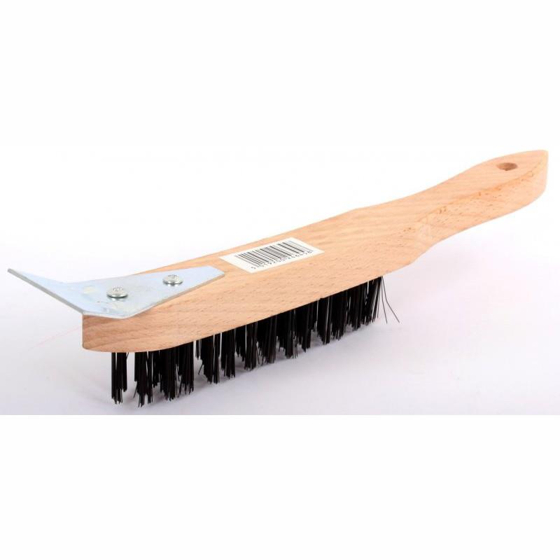Rodo BWB4S Wire Scratch Brush; 4 Row; Wooden Handle; With Scraper