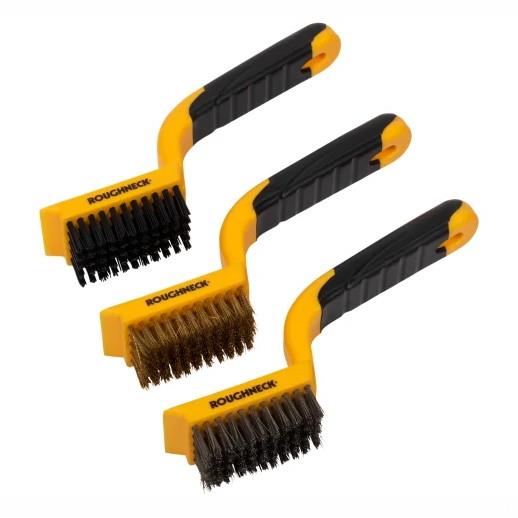 Roughneck 52-012 Wire Brush Set; 3 Soft Grip; Stainless; Brass & Nylon; Pack (3)