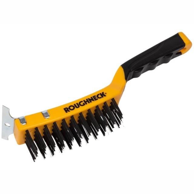 Roughneck 52-042 4 Row Carbon Steel Wire Brush With Scraper; 300mm (12