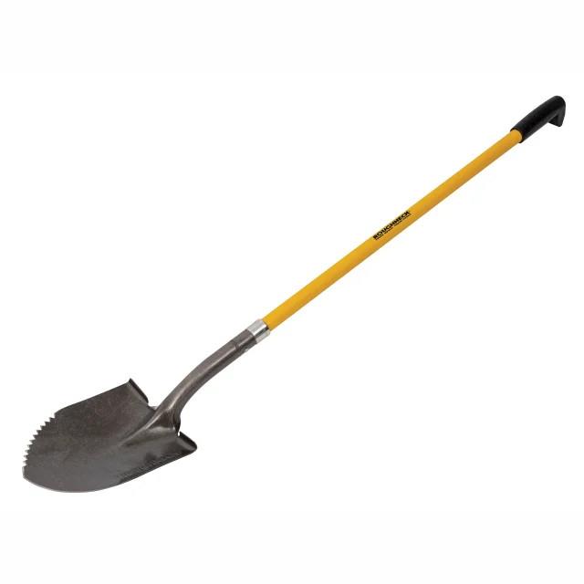 Roughneck 68-044 Serrated Edge Round; Shovel Fibreglass Shaft; Long Handle; Overall Length 1460mm (57 1/2