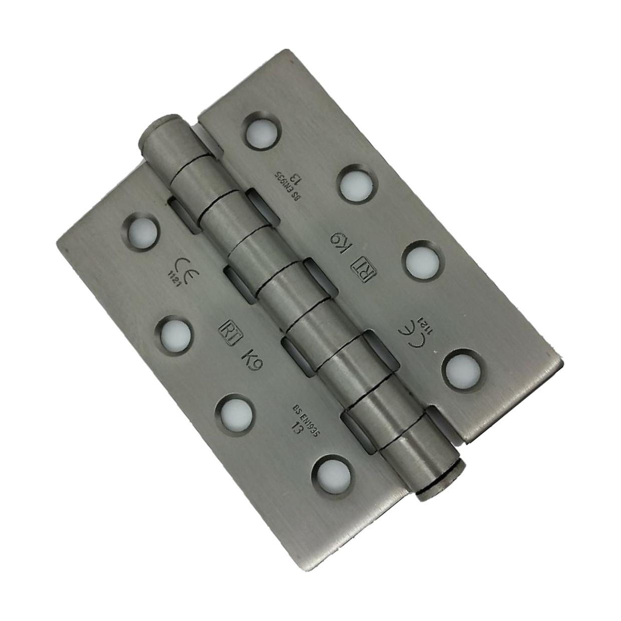 K9 Template Drilled Hinge; Square Corner Class 13; Satin Brushed Stainless Steel (SSS); 100 x 76mm (4" x 3") Pack 1 1/2 Pair