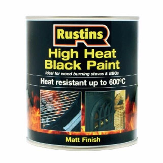 Rustins High Heat Black Paint; Resistant Resistant Up To 600 Degrees Centigrade; Matt Black (MBK); 250ml
