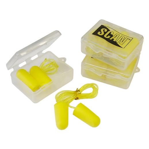 Scan PPEEARPLC Tapered Foam Corded Earplugs; EN352-2:2002; Pack (6 Pairs)