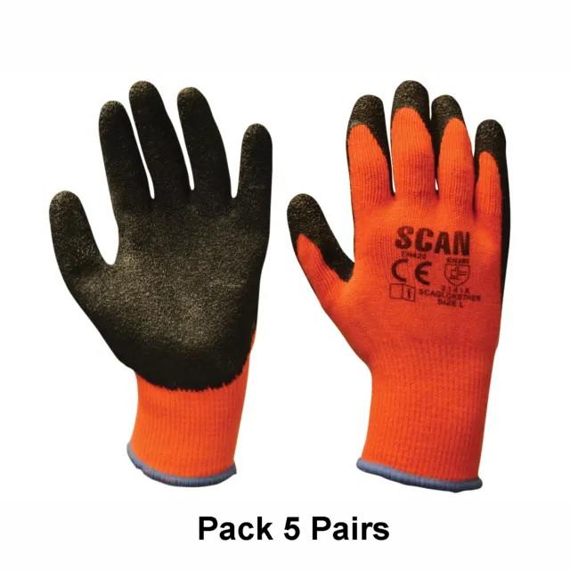 Scan SCAGLOKSTH5 Thermal Latex Coated Gloves; Orange (OR); Size 9 Large (L); Pack (5 Pair)