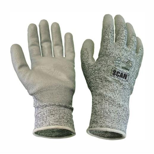 Scan Grey PU Coated; Cut 5 Liner Gloves; Conforms To  EN420 & EN388; Size 8 Medium (M)