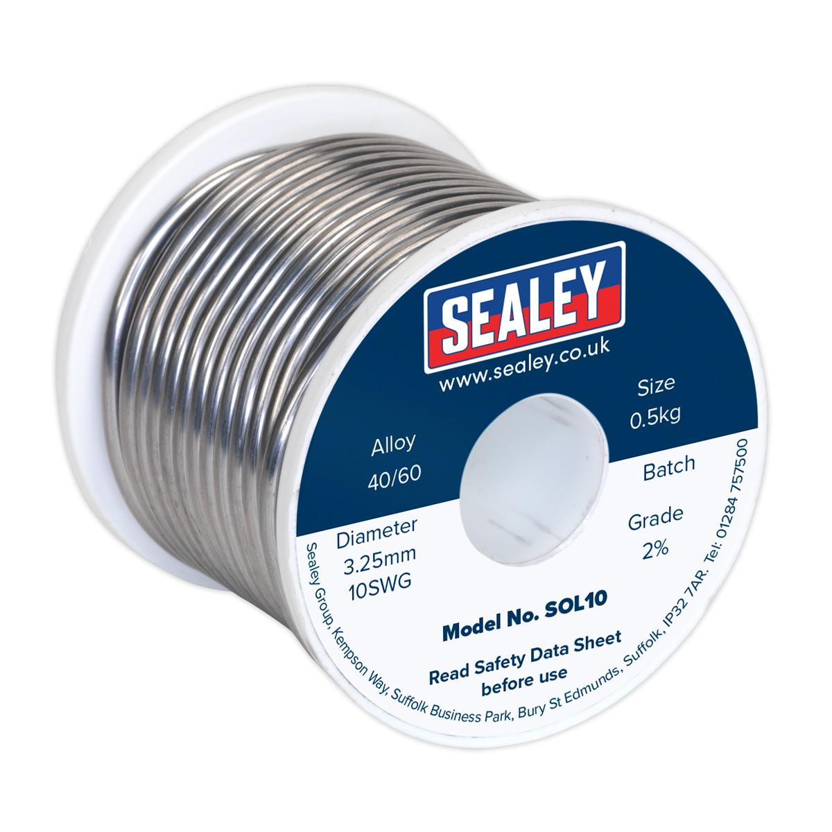 Sealey SOL10 Solder Wire Quick Flow; 2%; 3.25mm/10SWG; 40/60; 0.5kg Reel