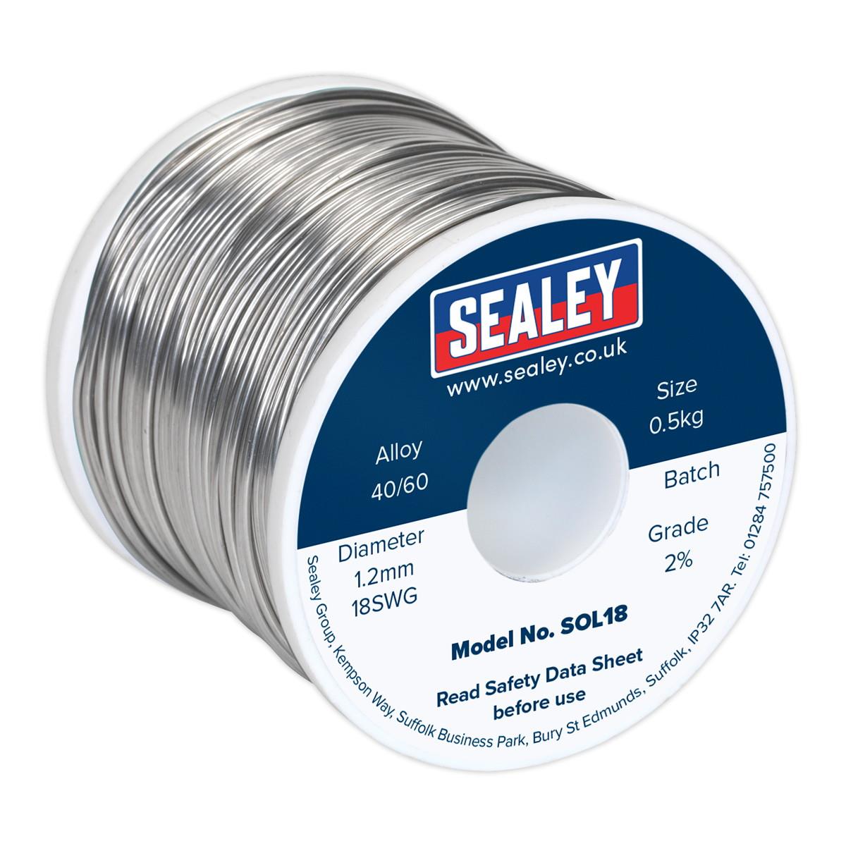 Sealey SOL18 Solder Wire Quick Flow; 2%; 1.2mm/18SWG; 40/60; 0.5kg Reel