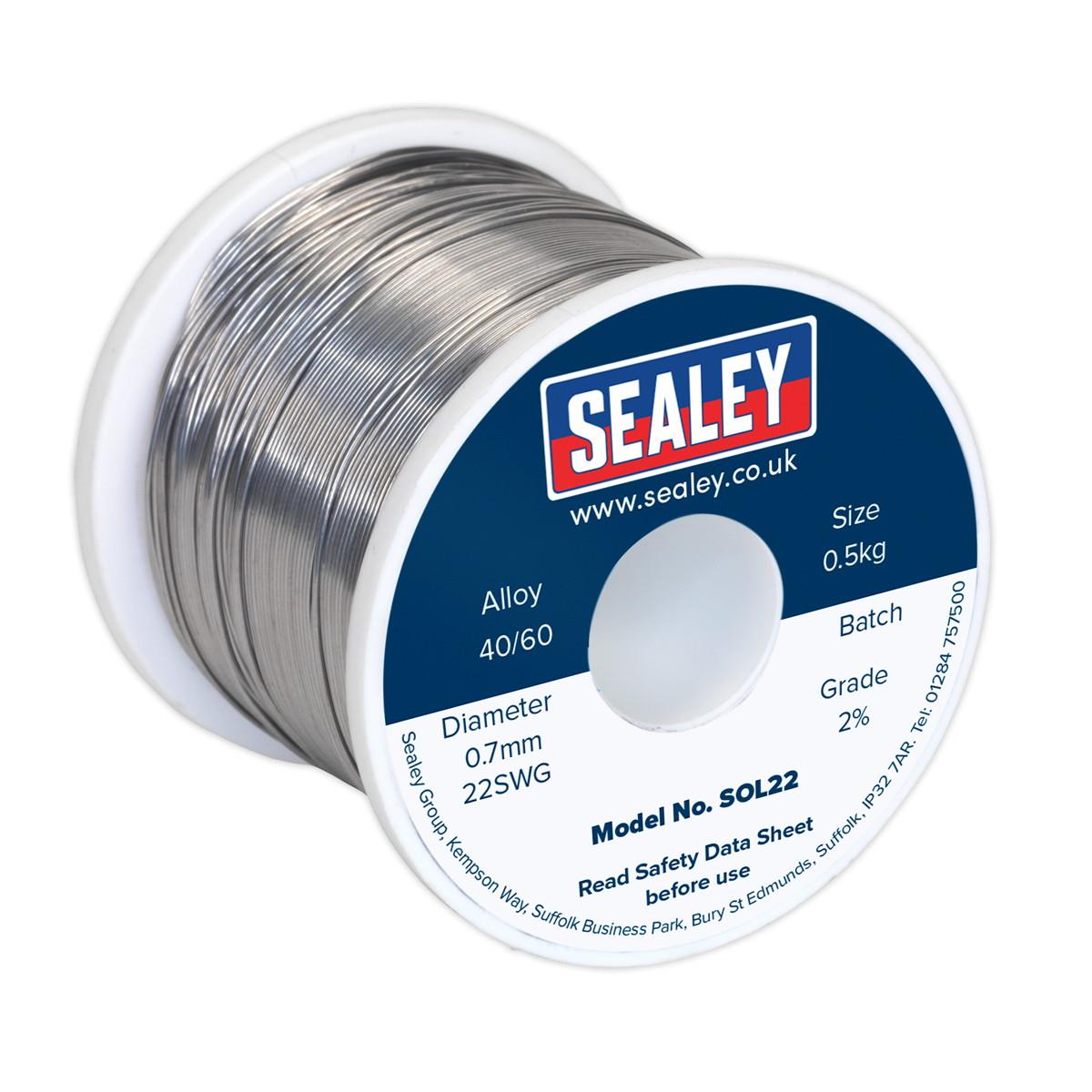 Sealey SOL22 Solder Wire Quick Flow; 2%; 0.7mm/22SWG; 40/60; 5kg Reel