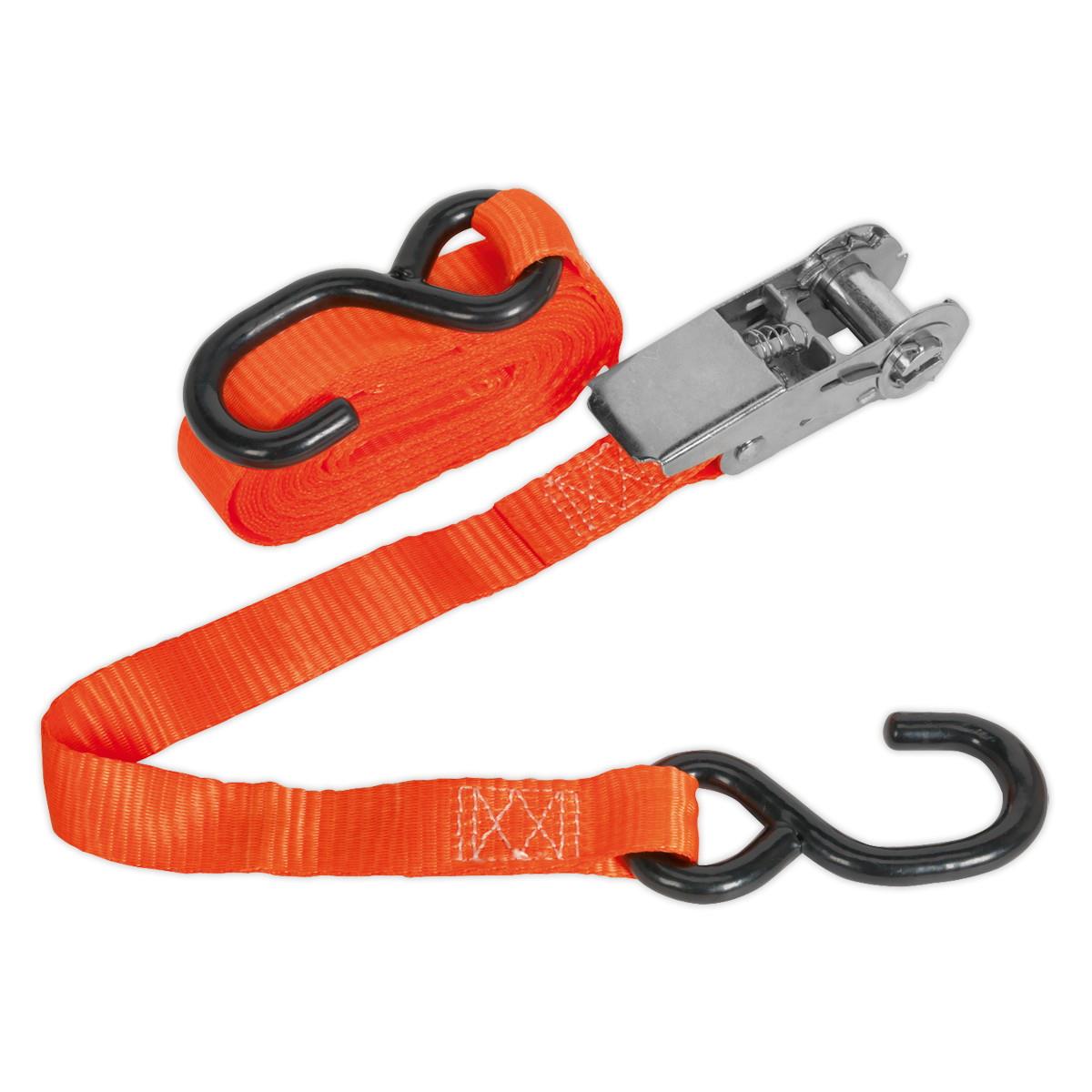 Sealey TD0845S  Ratchet Tie Down; Polyester Webbing With S-Hook; 800kg Breaking Strength; 25mm x 4.5m