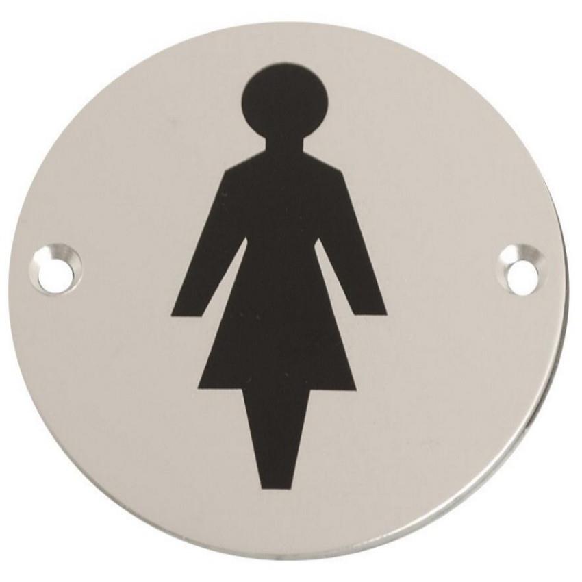 Sign Symbol Plate Printed "Female"; Satin Anodised Aluminium (SAA); 76mm Diameter