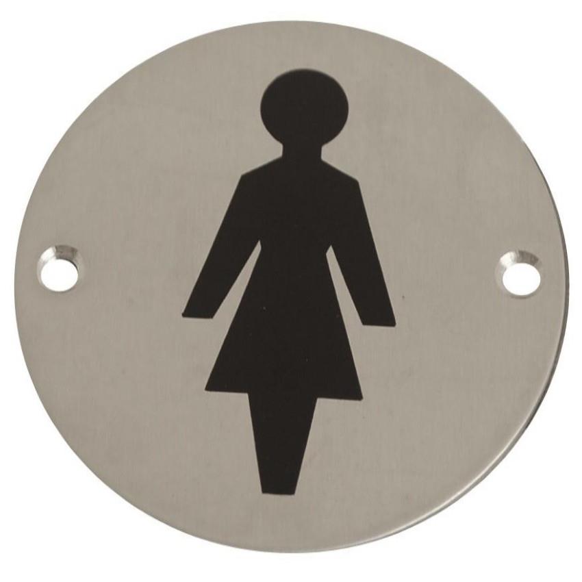 Sign Symbol Plate Printed "Female"; Satin Stainless Steel (SSS); 76mm Diameter