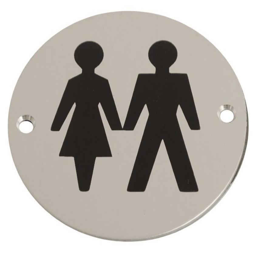 Symbol Plate Printed "Unisex"; Satin Anodised Aluminium (SAA); 76mm Diameter