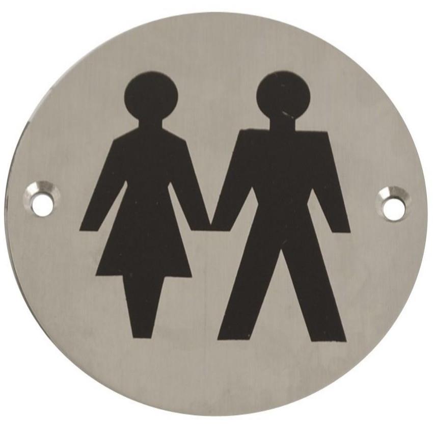 Symbol Plate Printed "Unisex"; Satin Stainless Steel (SSS); 76mm Diameter