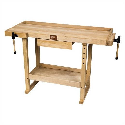 SIP 01443 Solid Beech Work Bench; 1320 x 610mm Work Surface; Incorporates Two Vices; Single Drawer; Low Level Storage Shelf