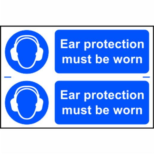 Spectrum Sign 0026  'Ear protection must be worn'; Self Adhesive Semi Rigid (PVC); 100 x 300mm; (Sheet Of 2 100 x 300mm)