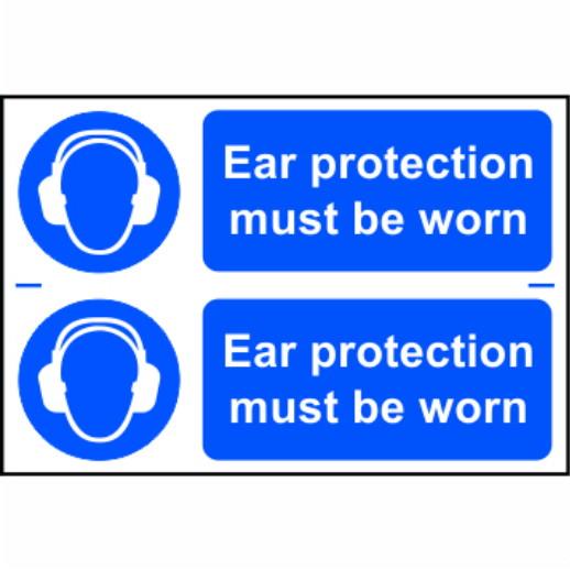Spectrum Sign 0026 'Ear protection must be worn'; Self Adhesive Semi Rigid (PVC); 100 x 300mm; (Sheet Of 2 100 x 300mm)