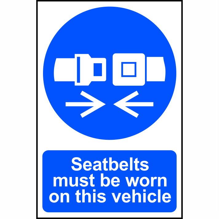 Spectrum Sign 0035 'Seatbelts must be worn on this vehicle'; Self Adhesive Semi Rigid (PVC); 200mm x 300mm