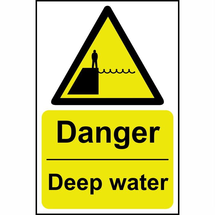 Spectrum Sign 11058 "Danger Deep Water"; Non Adhesive Rigid 1mm PVC Board (RPVC); 200 x 300mm