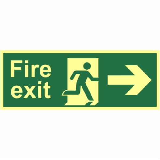 Spectrum Photoluminescent Sign 12410 "Fire Exit" (Running Man; Arrow Right); 1.3mm Rigid Board (PHO); Self Adhesive; 400 x 150mm
