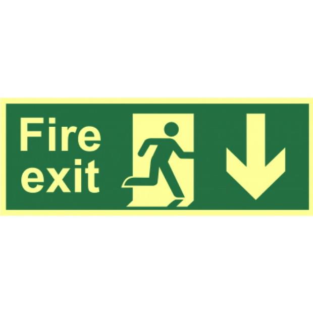 Spectrum Photoluminescent Sign 12413 "Fire Exit"; (Running Man; Arrow Down); 1.3mm Rigid (PHO); 400 x 150mm