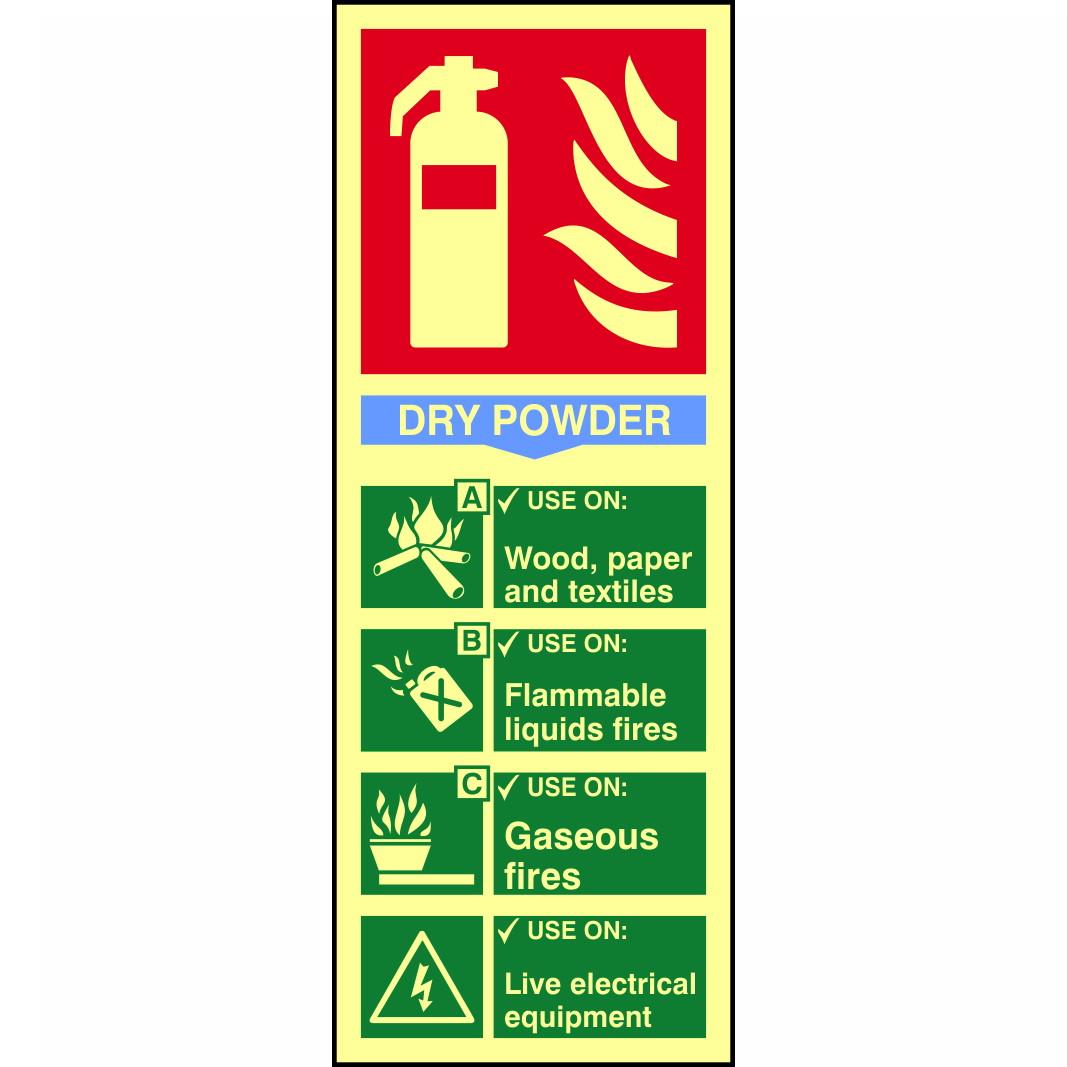 Spectrum Photoluminescent Sign 12446 Fire Extinguisher Composite "Dry Powder"; 1.3mm Rigid Self Adhesive Board (PHO); 82 x 202mm