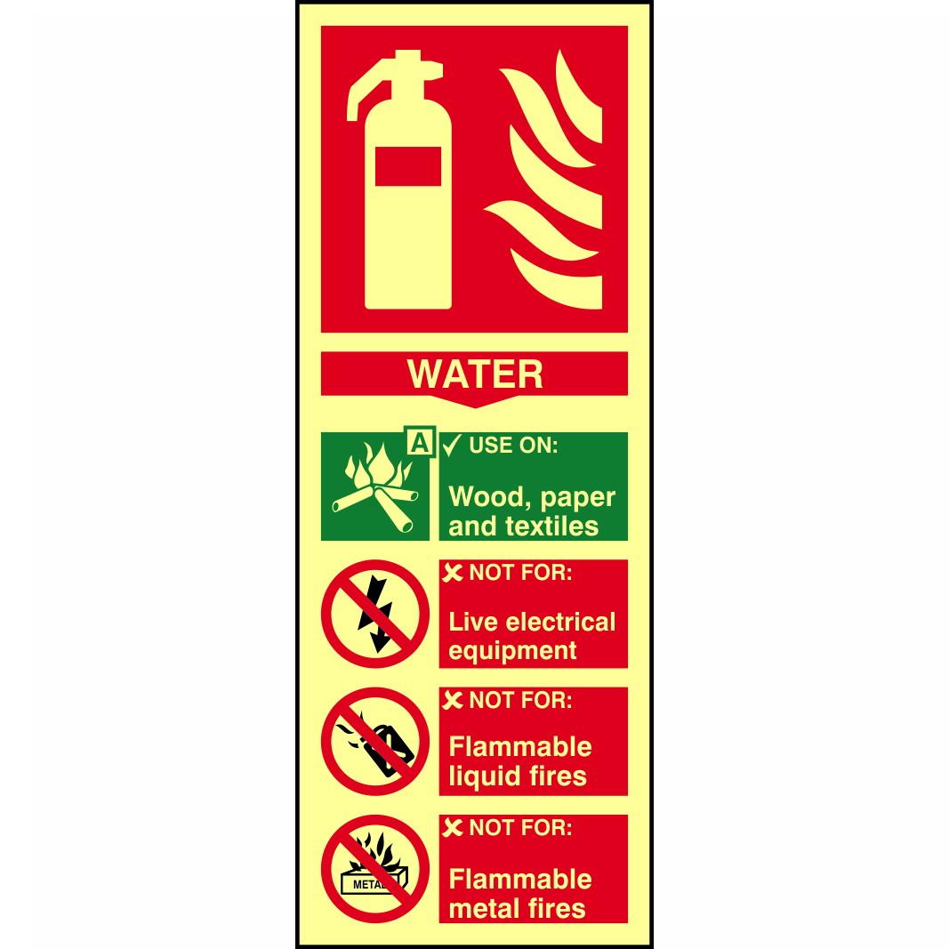 Spectrum Photoluminescent Sign 12448 Fire Extinguisher Composite "Water"; 1.3mm Rigid Self Adhesive Board (PHO); 82 x 202mm