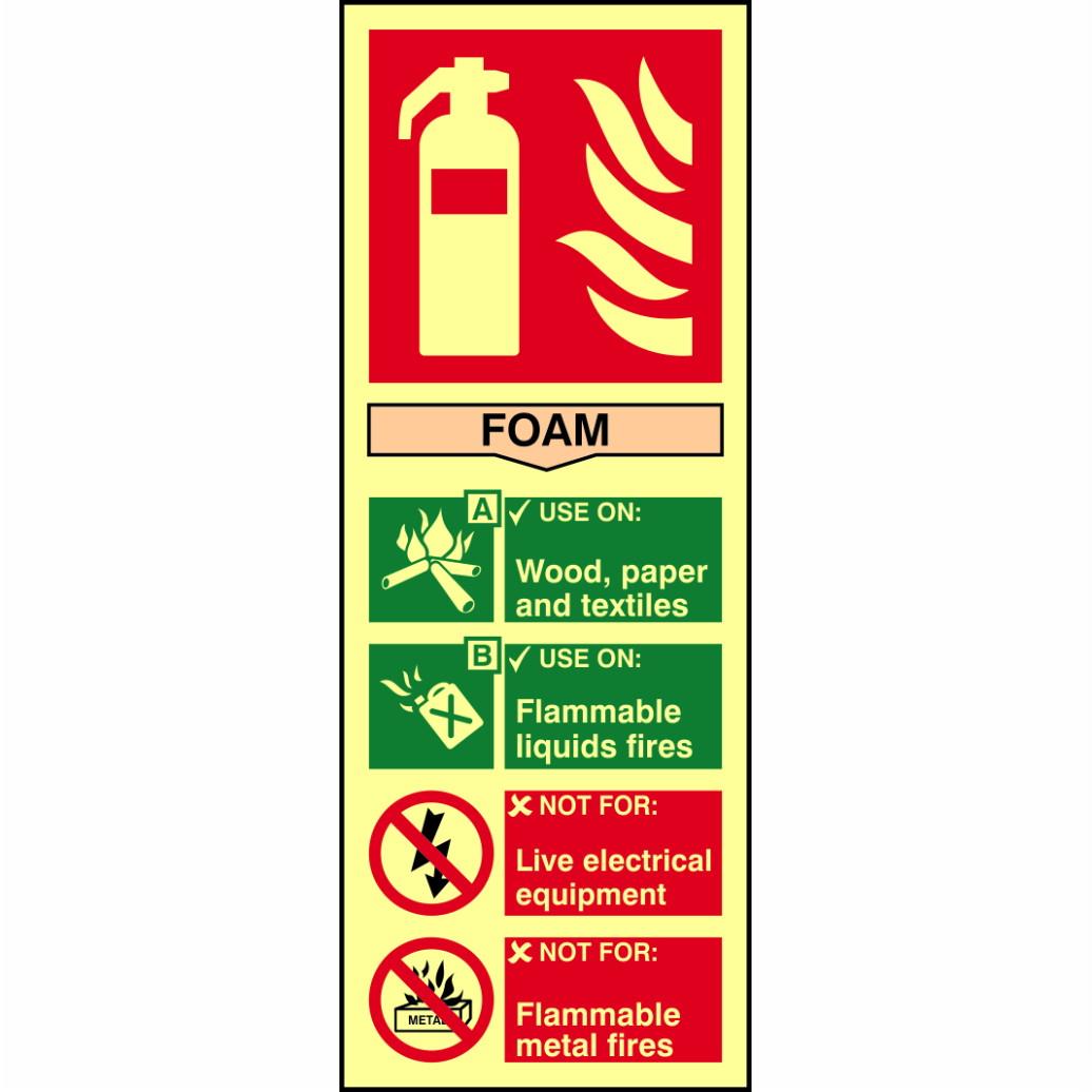 Spectrum Photoluminescent Sign 12449 Fire Extinguisher Composite "Foam"; 1.3mm Rigid Self Adhesive Board (PHO); 82 x 202mm