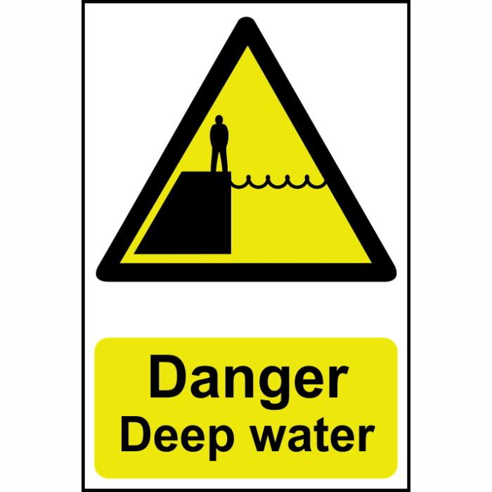 Spectrum Sign 1306 "Danger Deep Water"; Self Adhesive Semi Rigid (PVC); 200 x 300mm