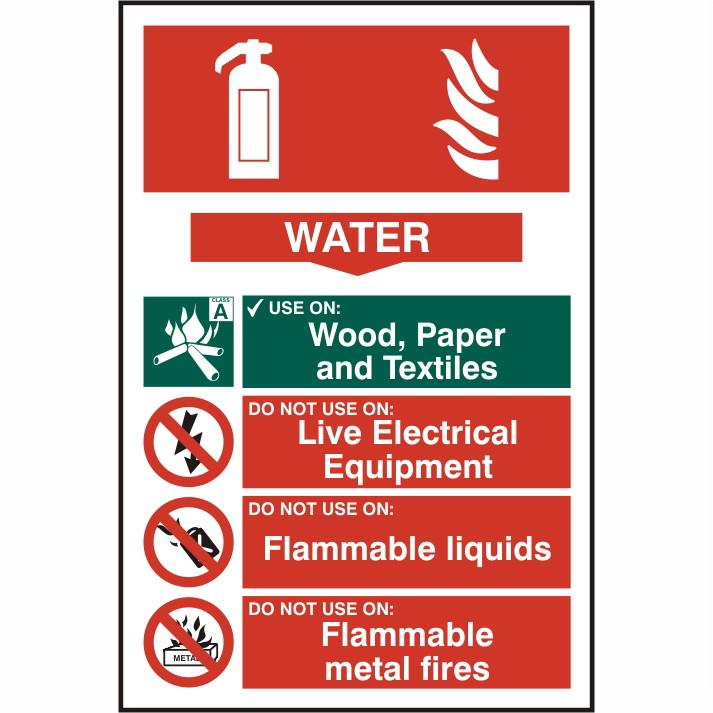 Spectrum Sign 1360 Fire Extinguisher Composite "Water"; Self Adhesive Semi Rigid (PVC); 200 x 300mm