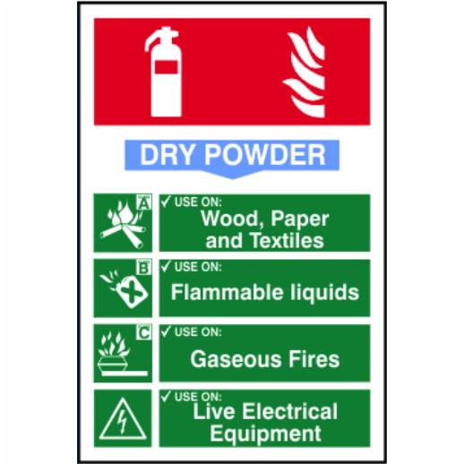Spectrum Sign 1363 Fire Extinguisher Composite "DRY POWDER"; Self Adhesive Semi Rigid (PVC); 200 x 300mm