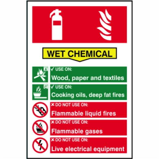 Spectrum Sign 1364 Fire Extinguisher Composite "WET CHEMICAL"; For Use On Class F Type Fires; Self Adhesive Semi Rigid (PVC); 200 x 300mm